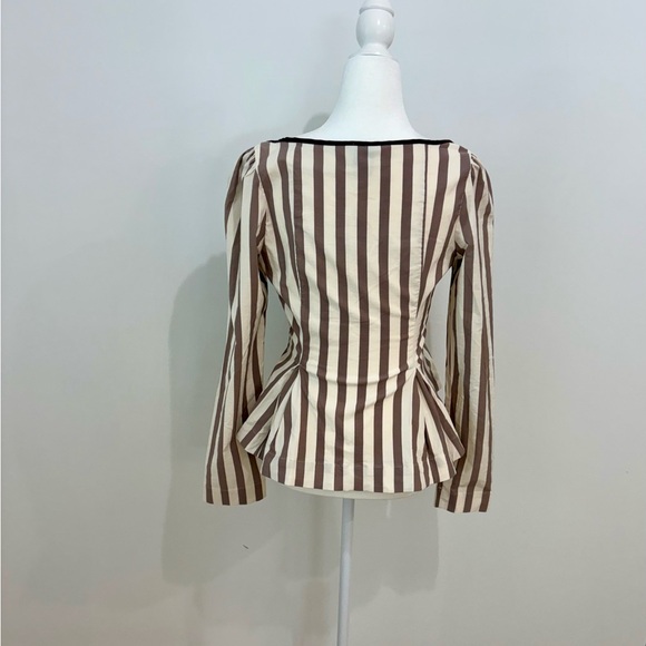 NWT Maeve by Anthropologie Brown and Cream Striped Square-Neck Blouse - Picture 4 of 4